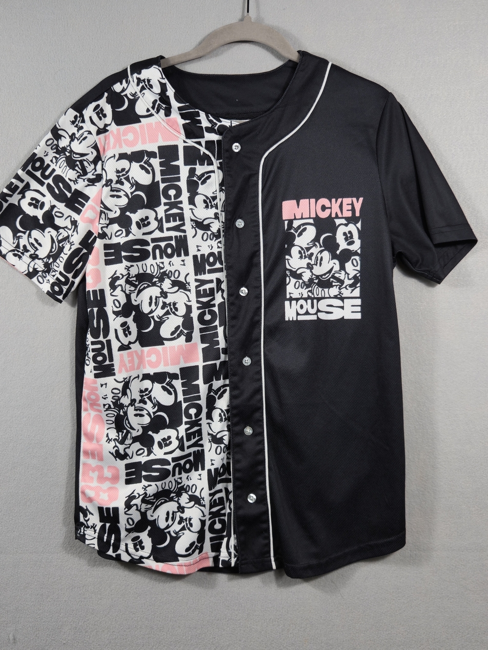 Disney Mickey Mouse Black & White Graphic Baseball Jersey Small